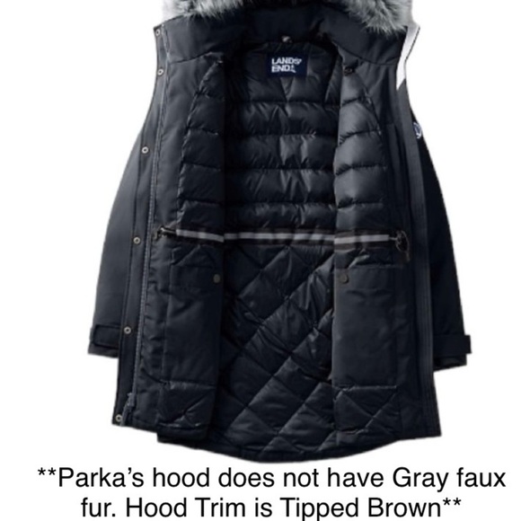 LANDSEND Wm Expedition Down Parka Removable Hood **Brown Faux Fur** -3° to +25° - Picture 6 of 7